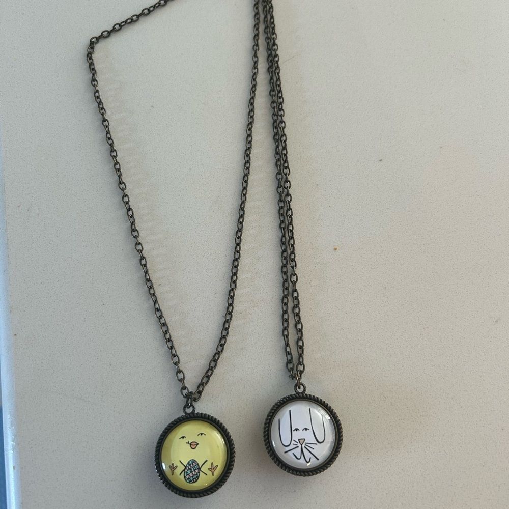 Plunder Reversible Yellow Chick and White Bunny Pendant Necklace